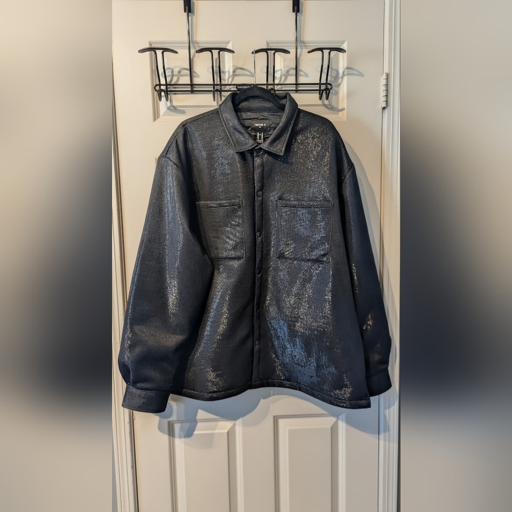 Forever 21 Men's Metallic Black Shirt Jacket